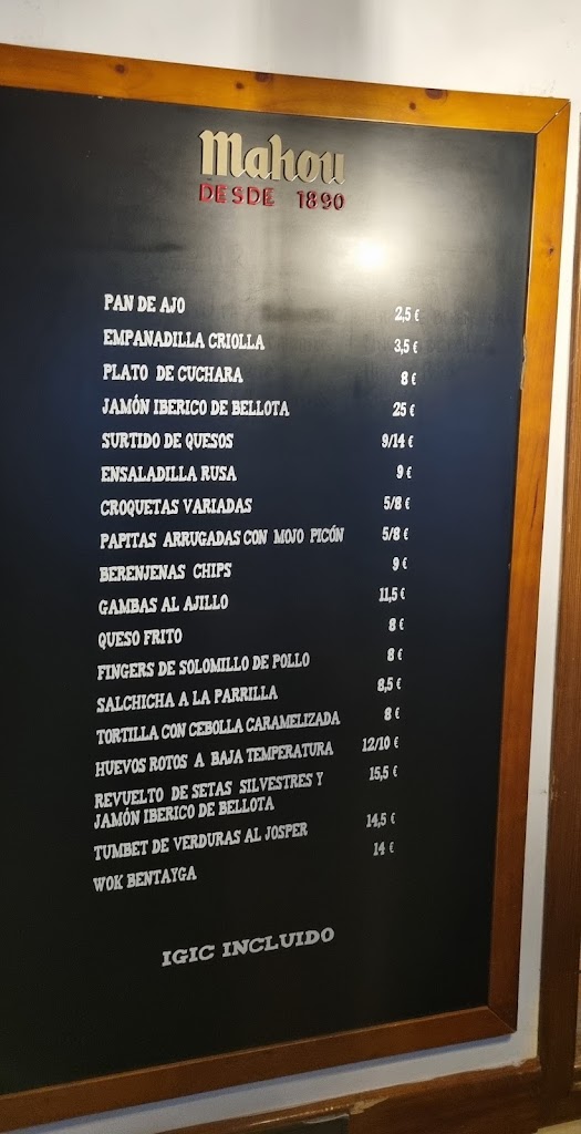 Restaurante Bentayga — Carta