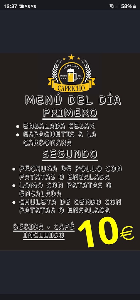 Cervecera Capricho — Carta