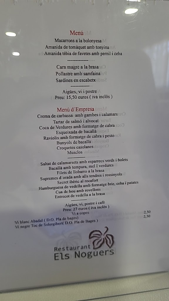 Restaurant Els Noguers — Carta