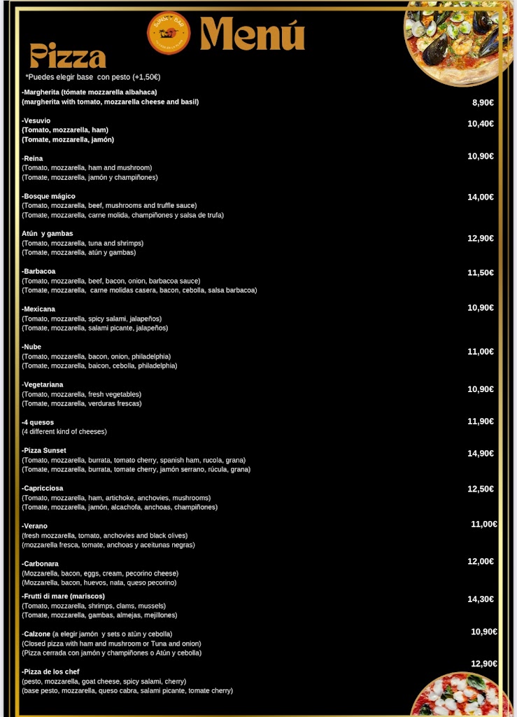 Sunset Beach Bar — Carta