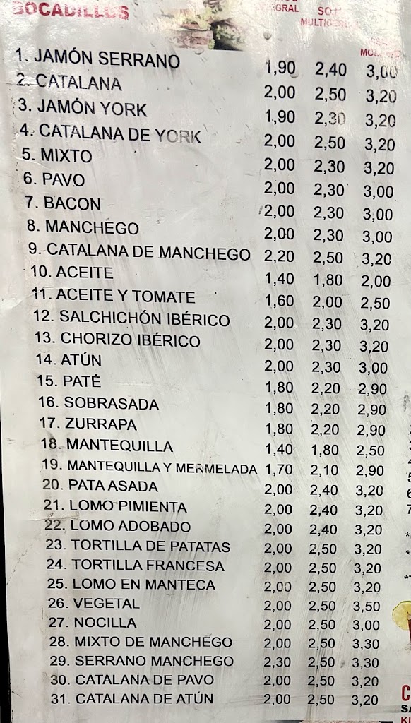 Churreria La Esquinita — Carta