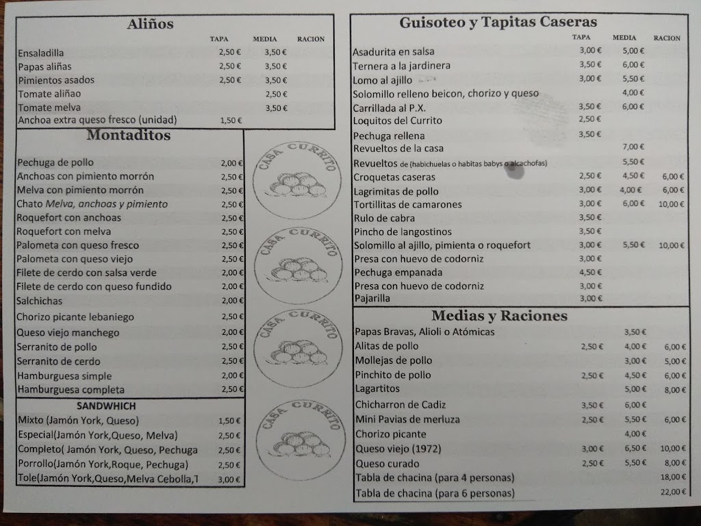 Bar Casa Currito — Carta