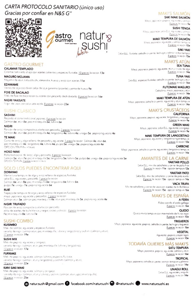 Natur&Sushi Gastro Gourmet — Carta