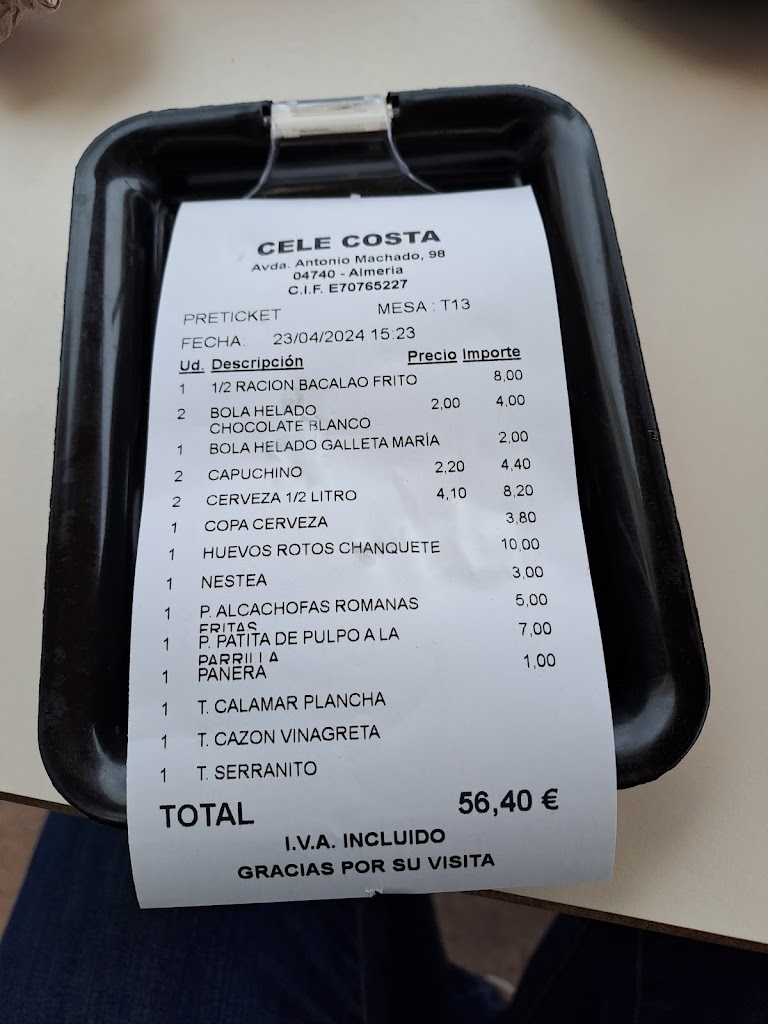 Restaurante Casa Cele Costa — Carta