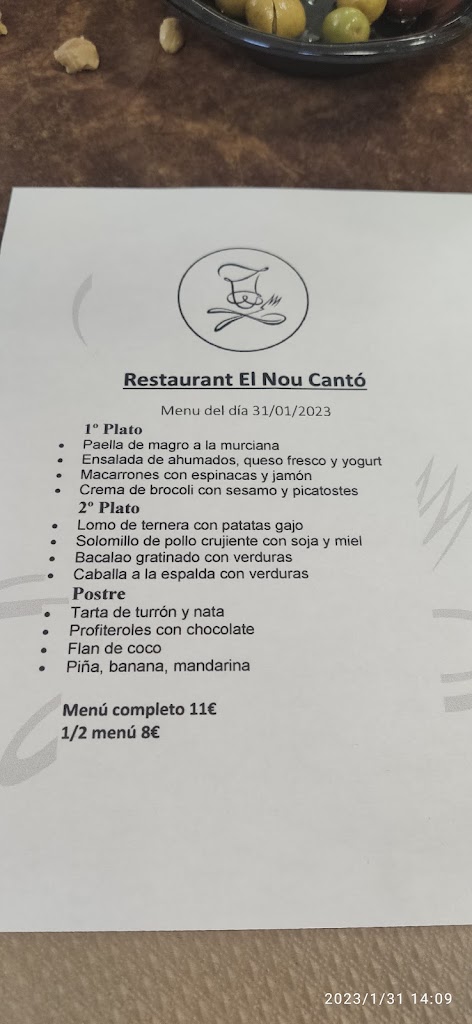 Rest. El Nou Canto — Carta