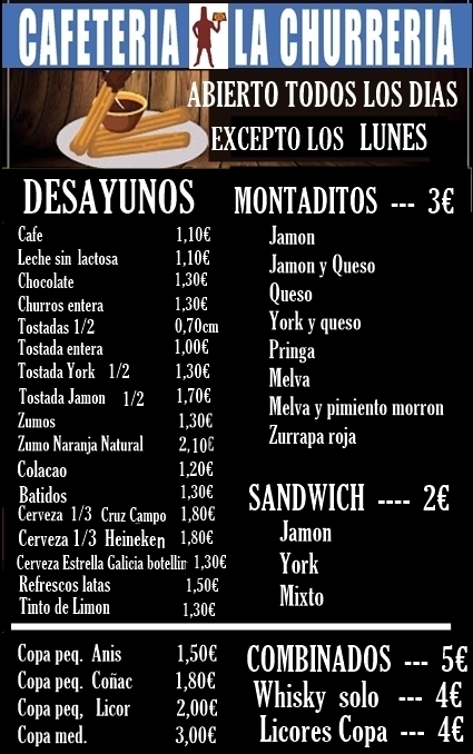 Cafeteria la churreria — Carta