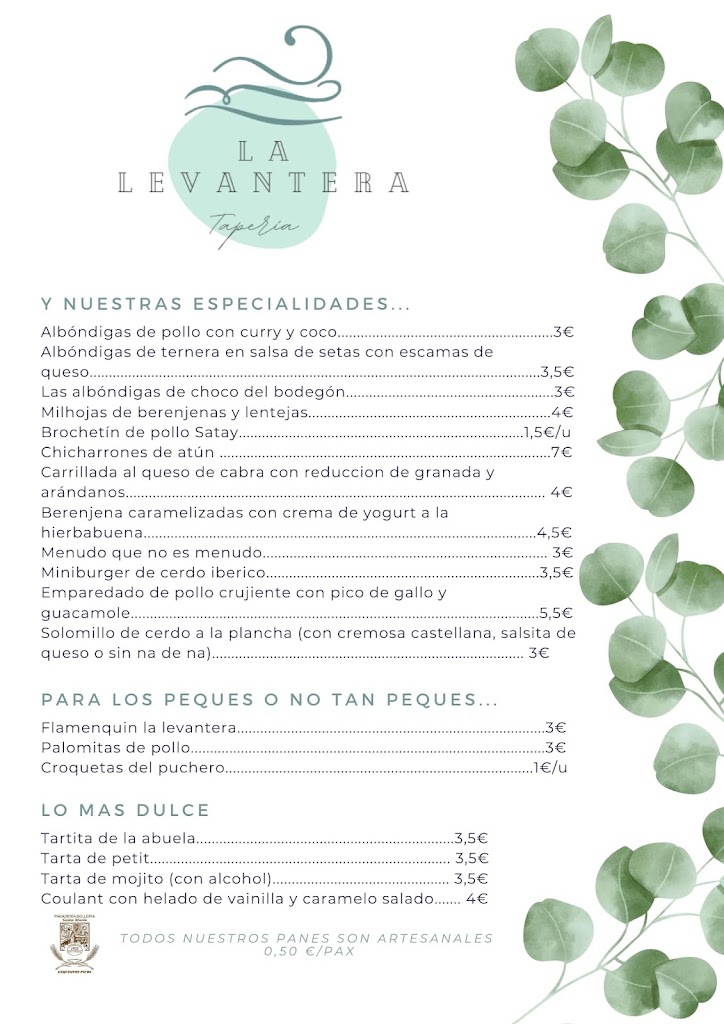 Bar restaurante La Levantera taperia — Carta