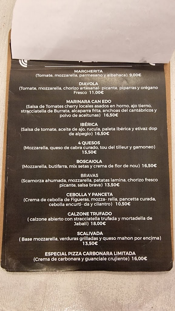 Pizzeria Can Edo — Carta