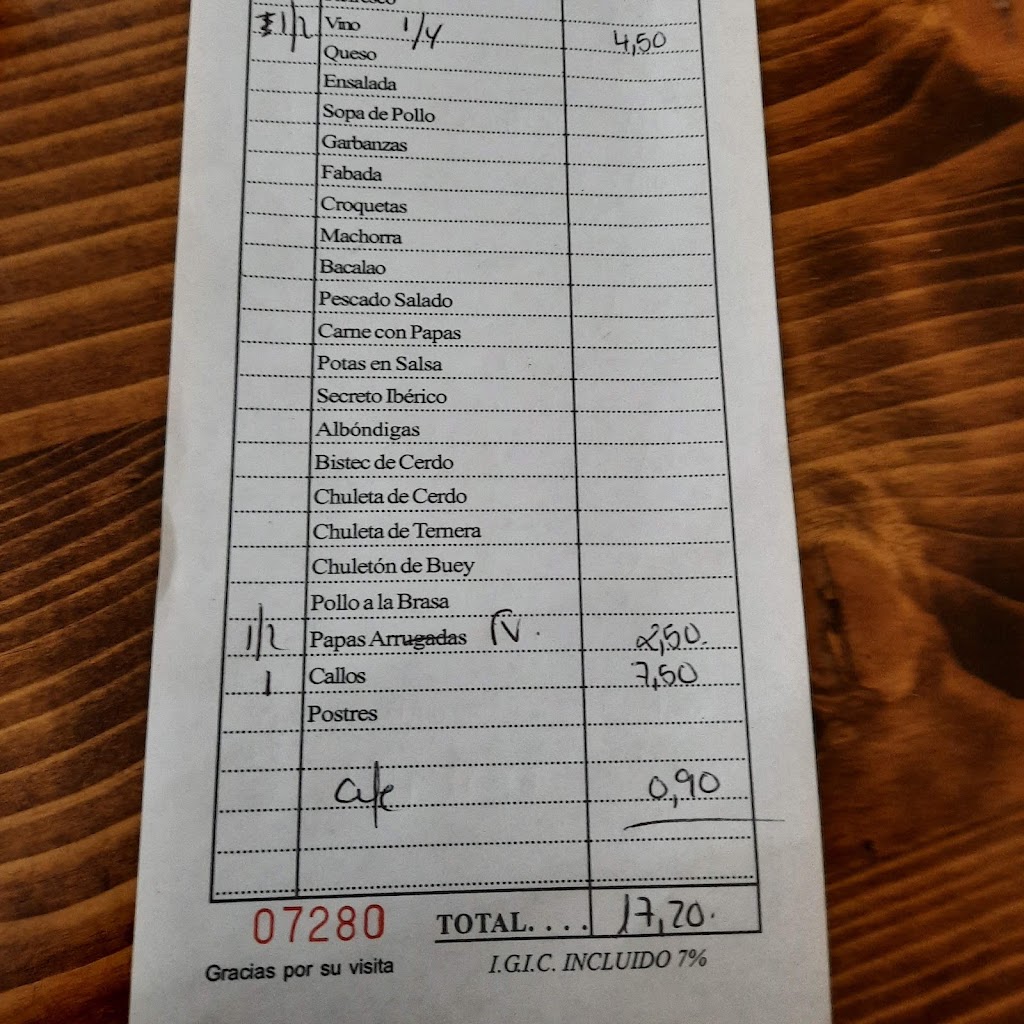 Restaurante La Sardinera II — Carta