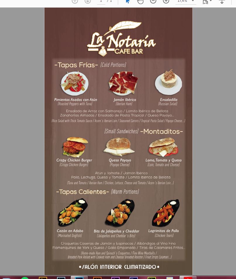 La Notaria Cafe Bar — Carta