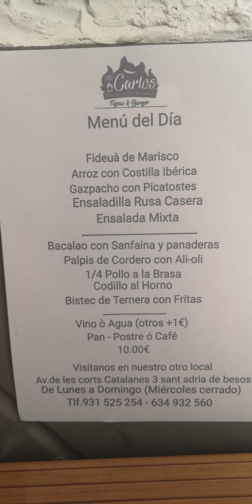 Mr Carlos Braseria Restaurante — Carta