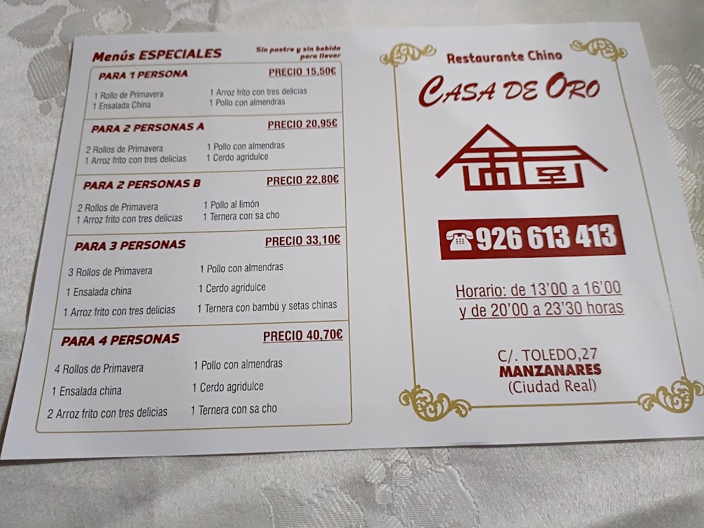 Restaurante Chino Casa Oro II — Carta