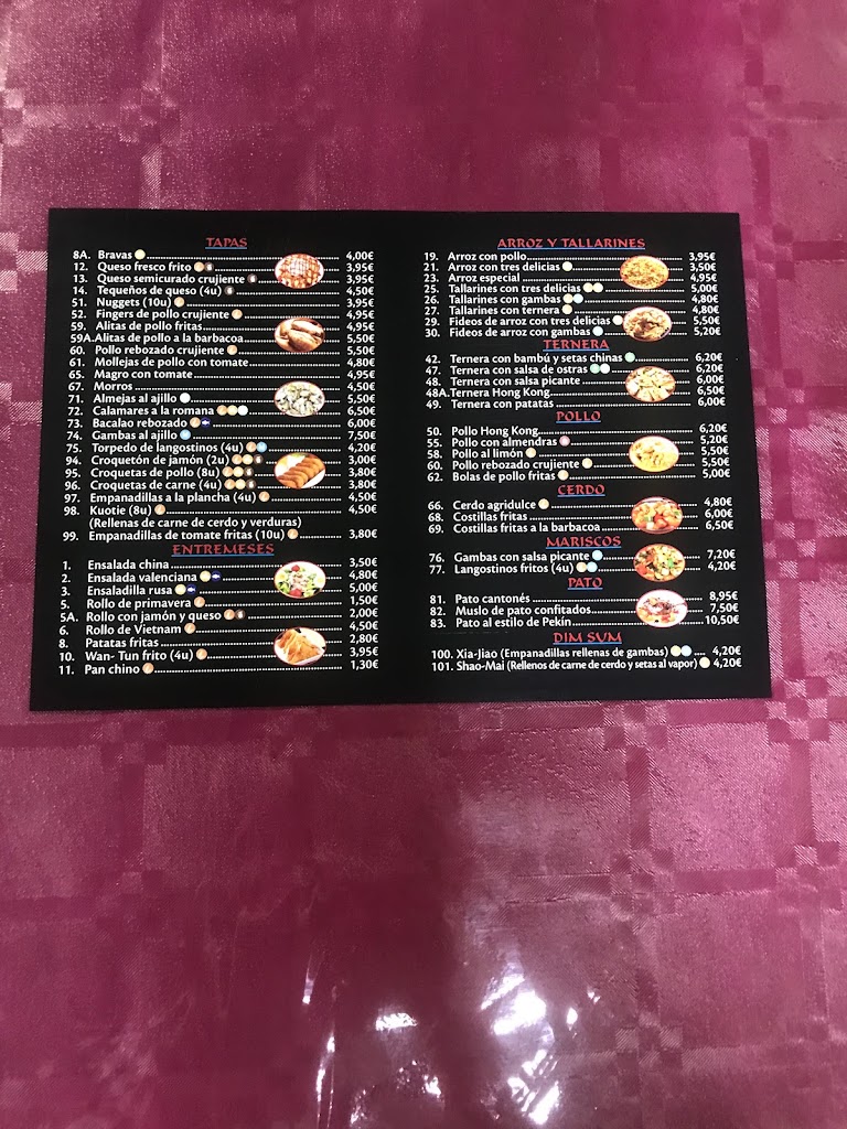 Restaurante Yo Jiang Nan — Carta