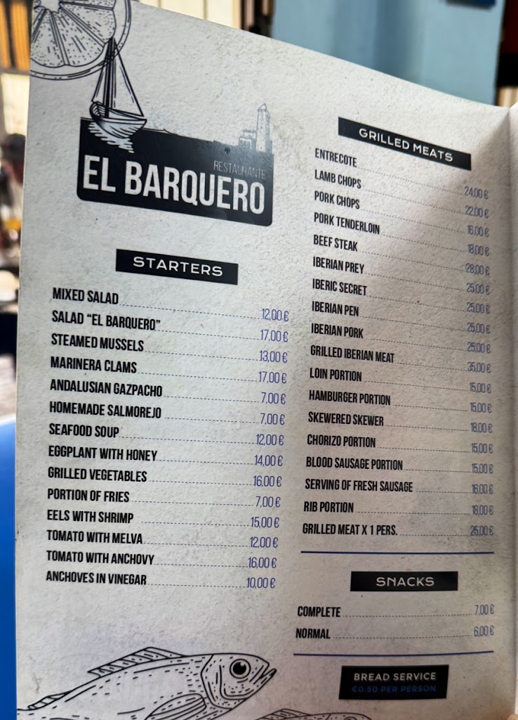 Restaurante El Barquero — Carta