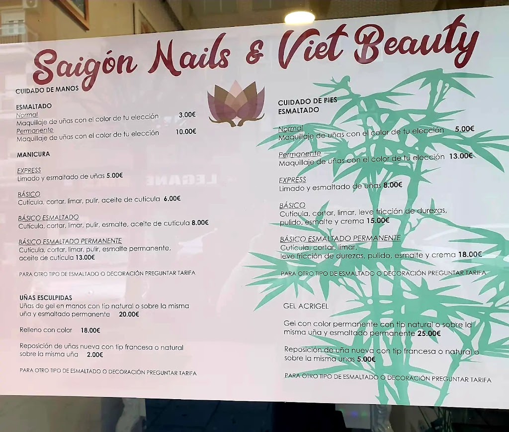 SAIGON NAILS . BELLEZA VIETNAMITA — Carta