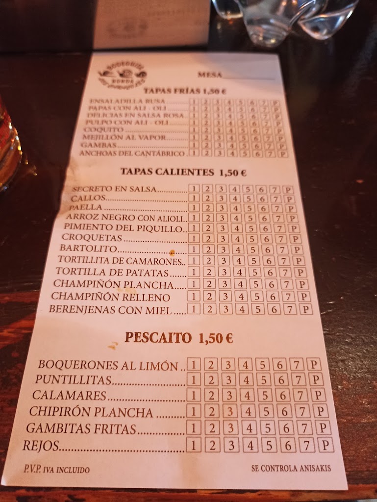 Bodega los caracoles — Carta