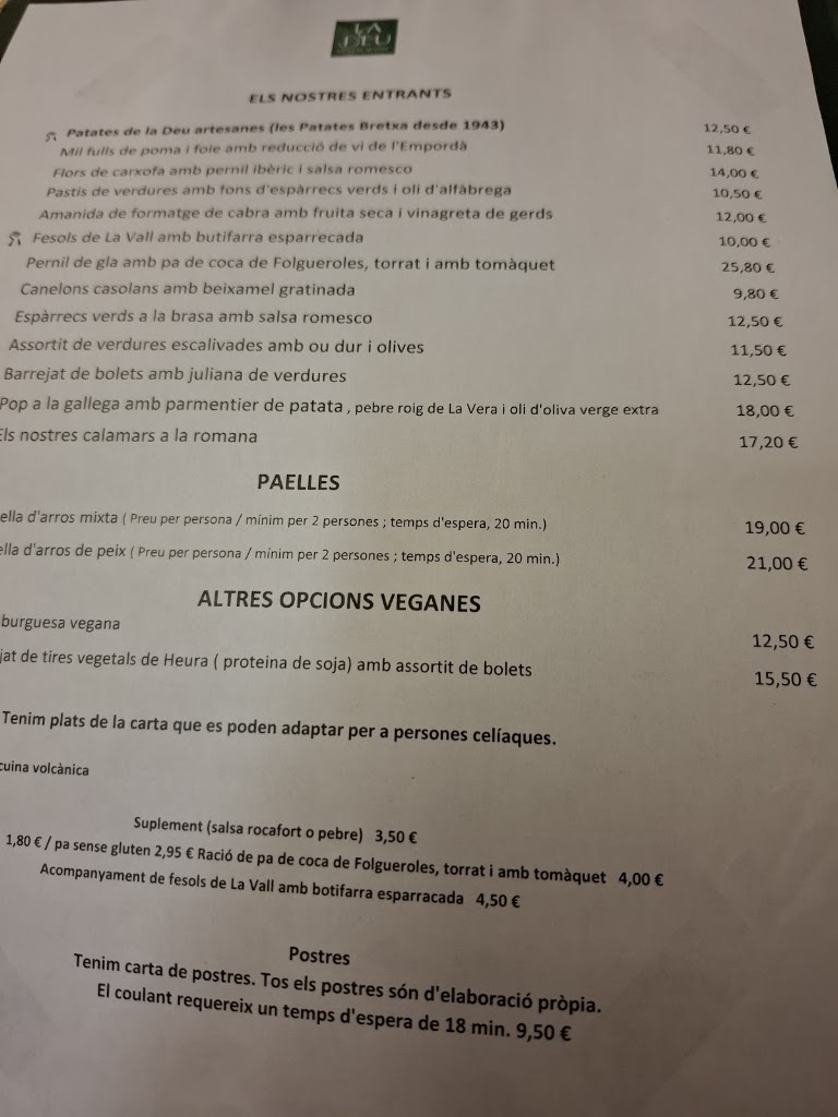 Restaurant La Deu — Carta
