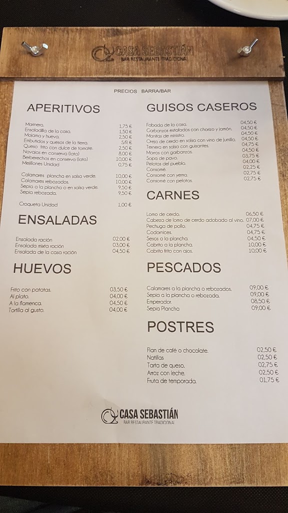 Restaurante Casa Sebastian — Carta