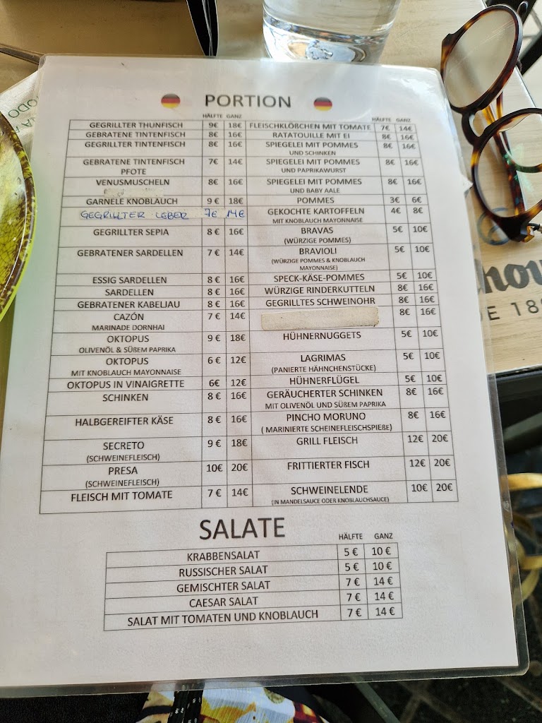Bar El Tonel — Carta