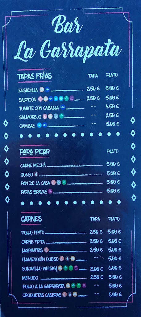 Bar La Garrapata — Carta