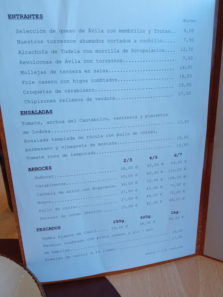 Restaurante Dona Concha 1912 — Carta