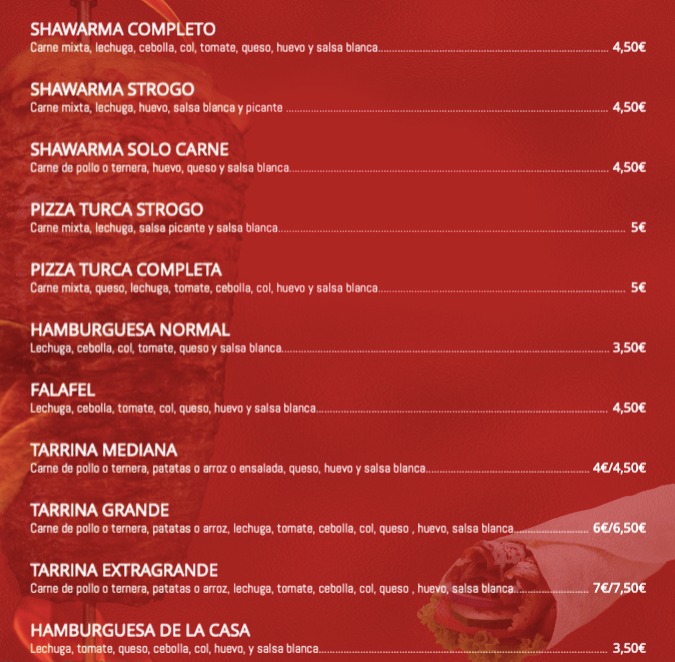 Alhambra Doner Kebab — Carta