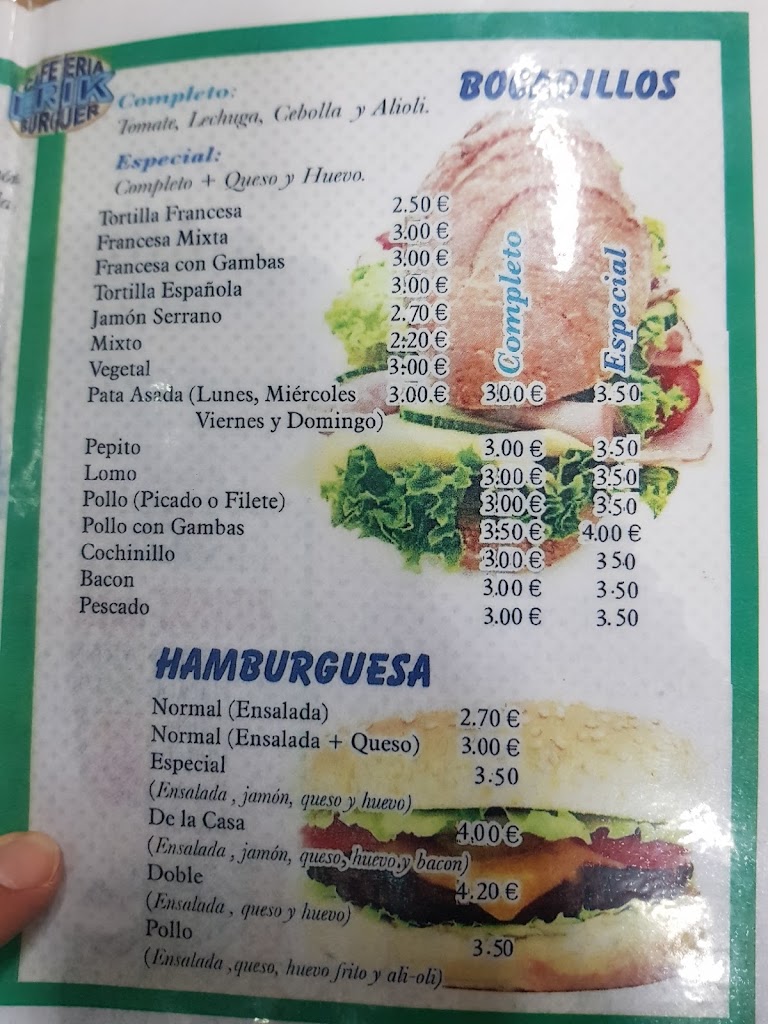 Cafeteria-Burguer Eric — Carta