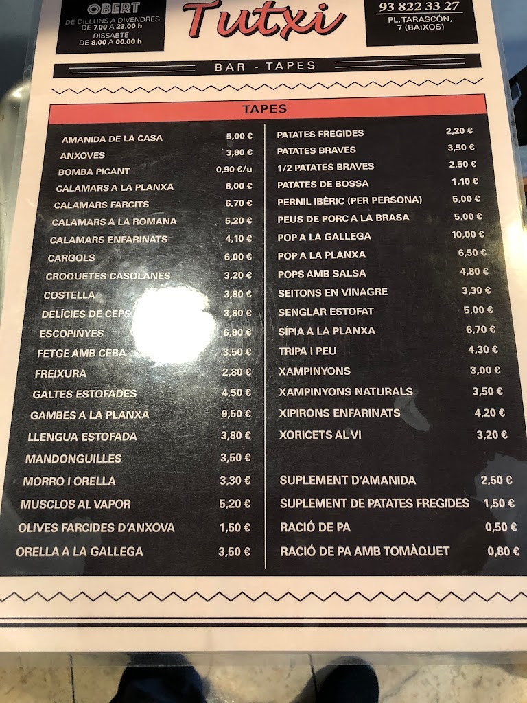 Bar Tutxi — Carta
