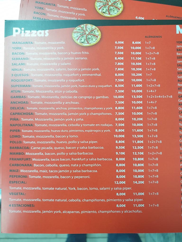 Piper pizza Ontinyent — Carta