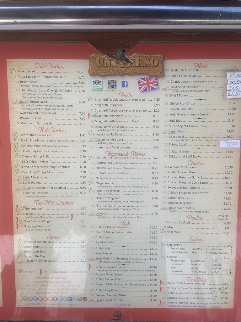 Universo Grill — Carta