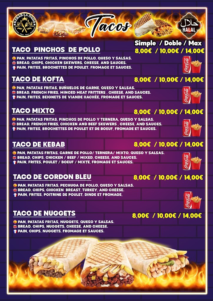 Kebab y Tacos La Onda — Carta