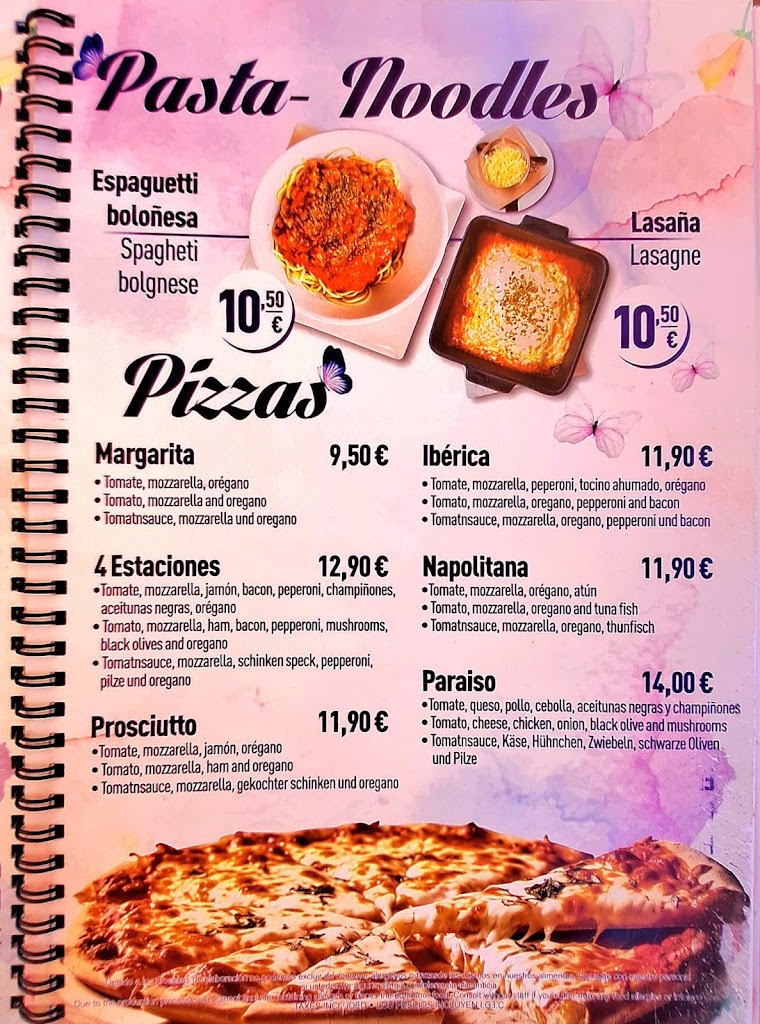 Cafeteria Paraiso — Carta