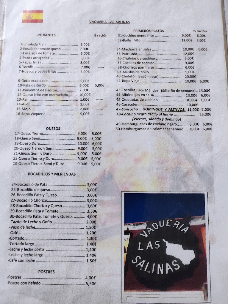 Restaurante Vaqueria Las Salinas — Carta