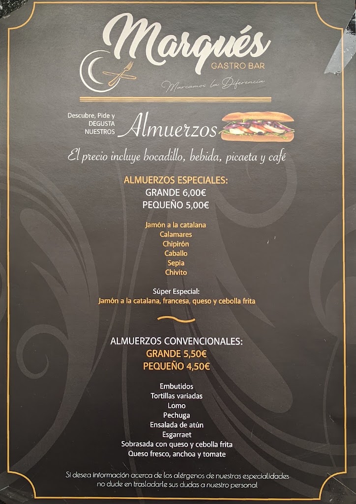 Marques Gastro Bar — Carta