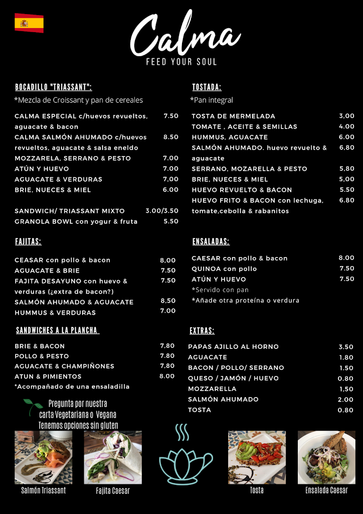 Calma cafe — Carta