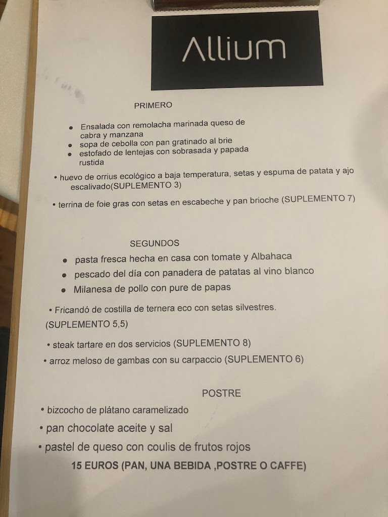 Restaurant Allium — Carta