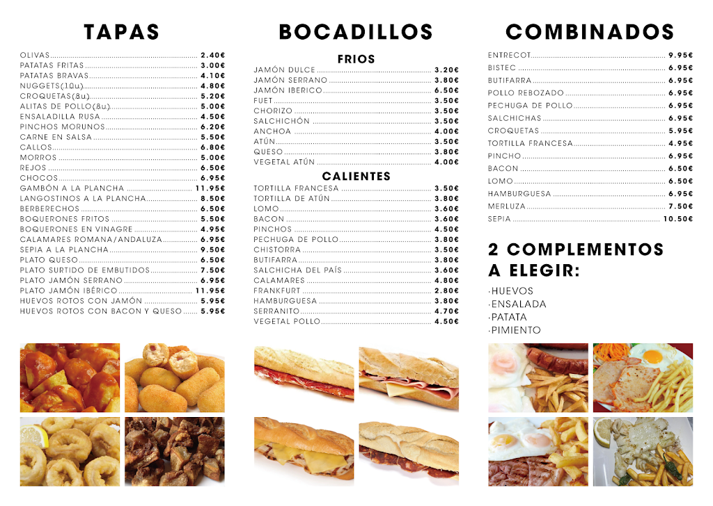 Bar cafeteria Por ejemplo...dedicado a ti — Carta