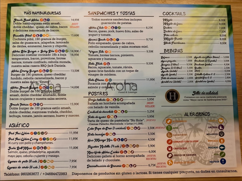 Aloha Food & Lounge — Carta