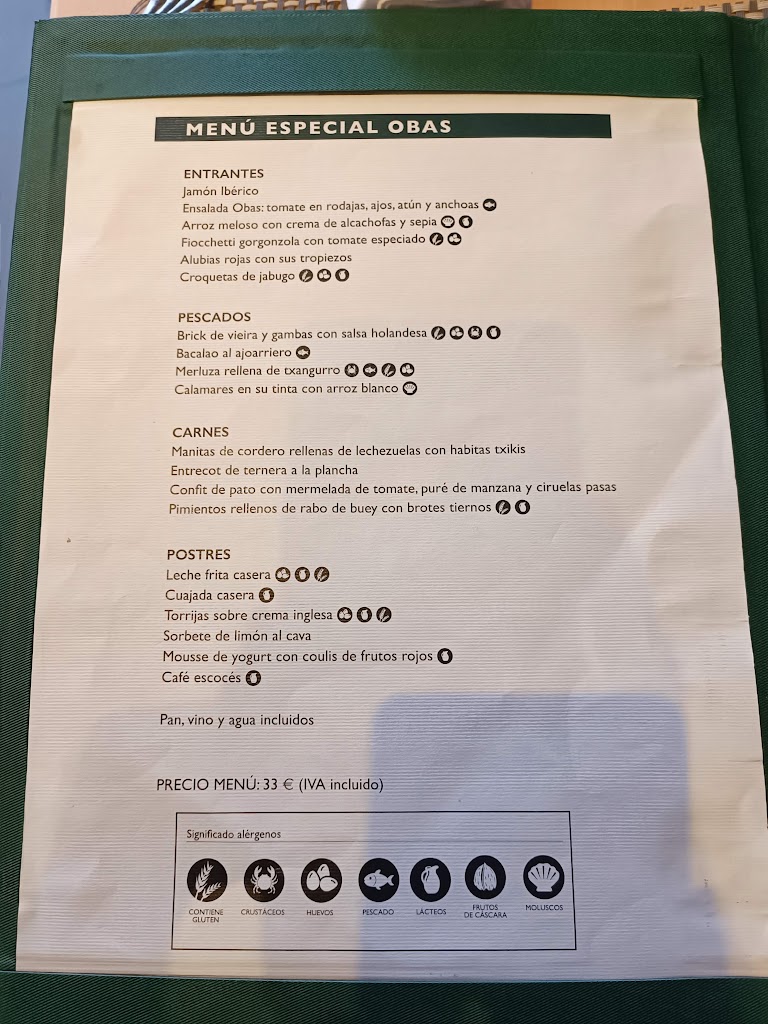 Obas Restaurante — Carta