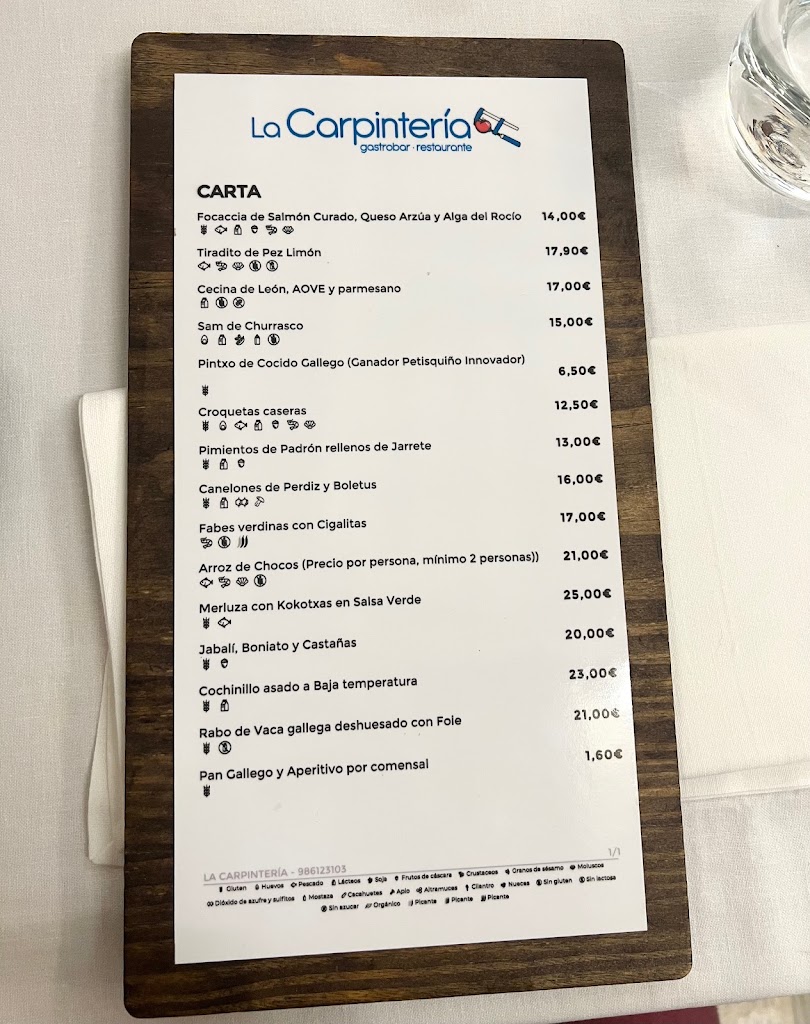 La Carpinteria gastrobar restaurante — Carta