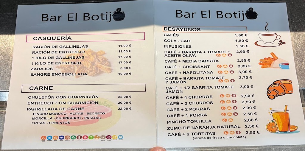 Bar Cafe Escano — Carta