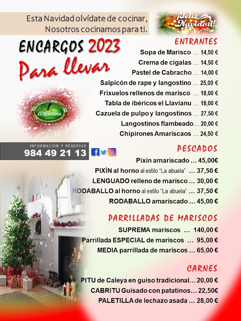 Restaurante Sidreria El Llavianu — Carta