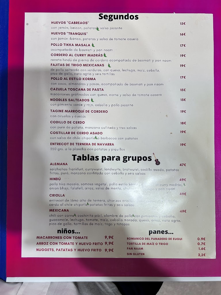 Tabla Tomasa Cocina Internacional — Carta