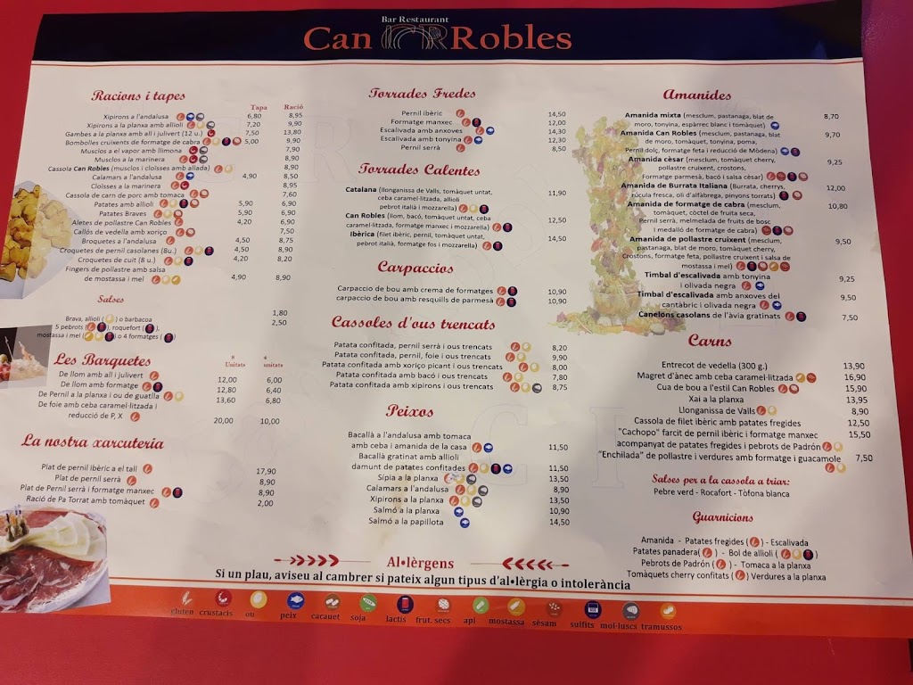 Restaurante Can Robles — Carta