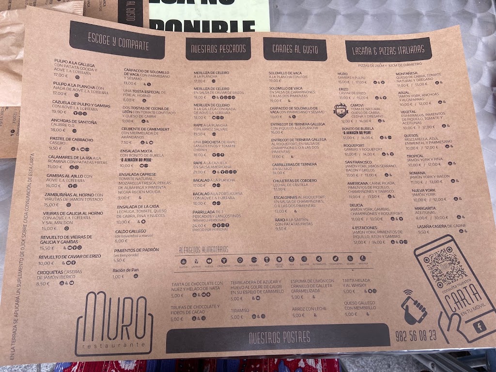 Muro Restaurante — Carta
