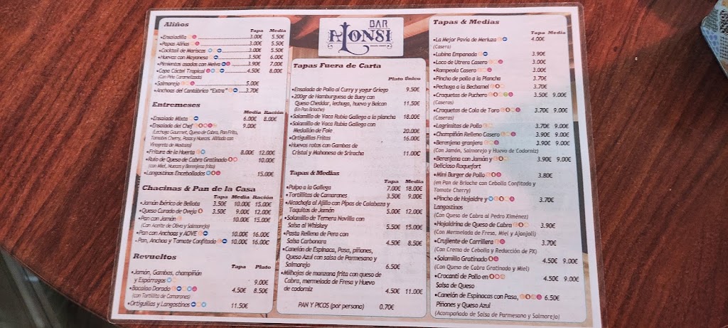 Alonsi Tapas Bar — Carta
