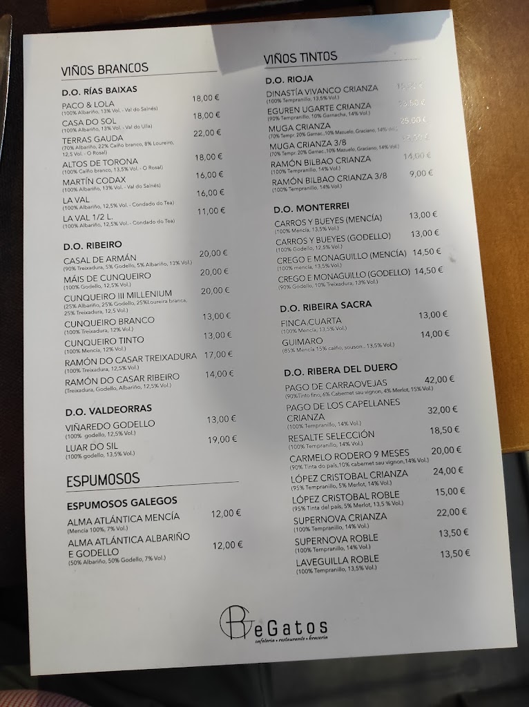 Restaurante Braseria Regatos — Carta