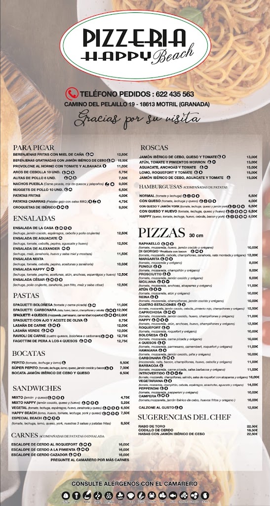 PIZZERIA HAPPY BEACH — Carta