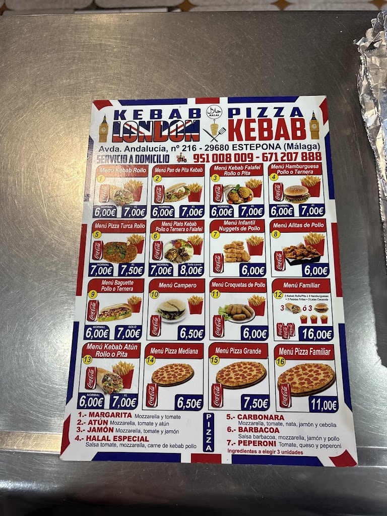 London Kebab-Pizza Estepona — Carta