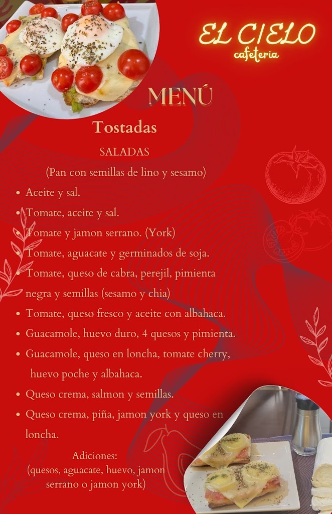 Cafeteria El Cielo — Carta